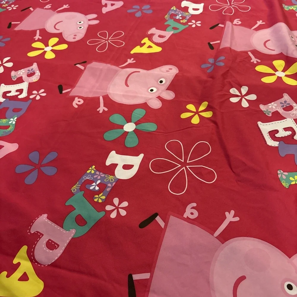 Peppa Pig Twin Sheet Set Flat Fitted Pillowcase 3 Pc Pink Kids Bedding EUC